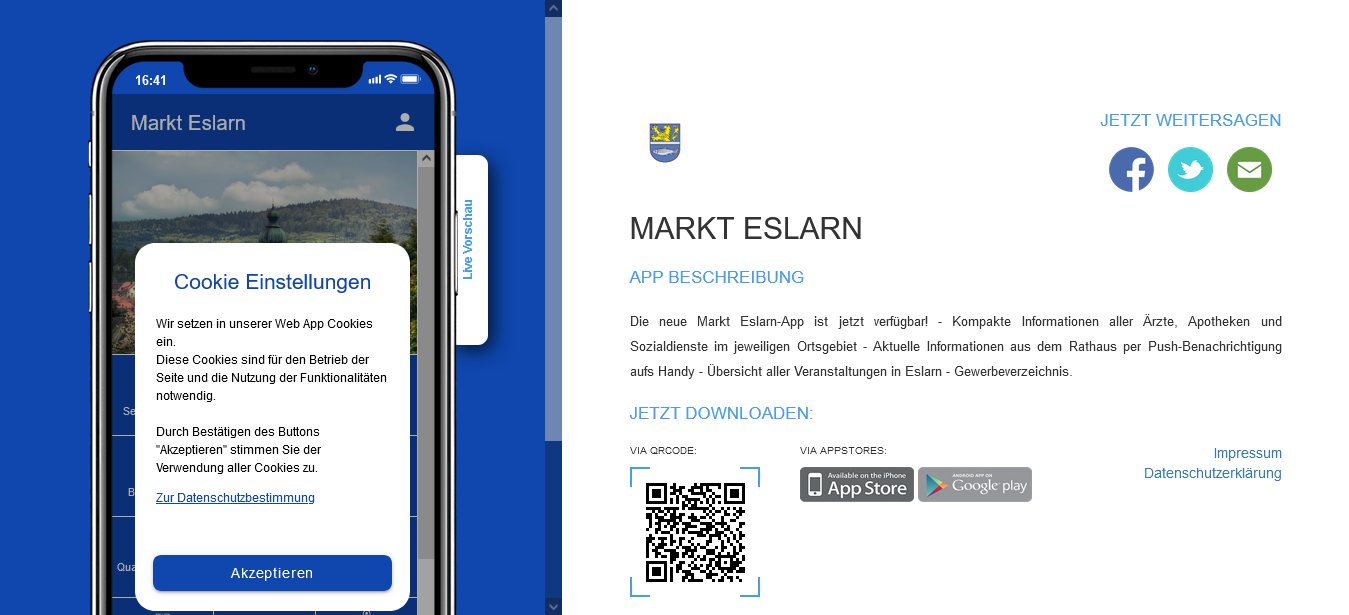 Eslarn – kommunal: Die offizielle „Eslarn-App“ ist da! Bei der Website scheint es noch zu dauern!